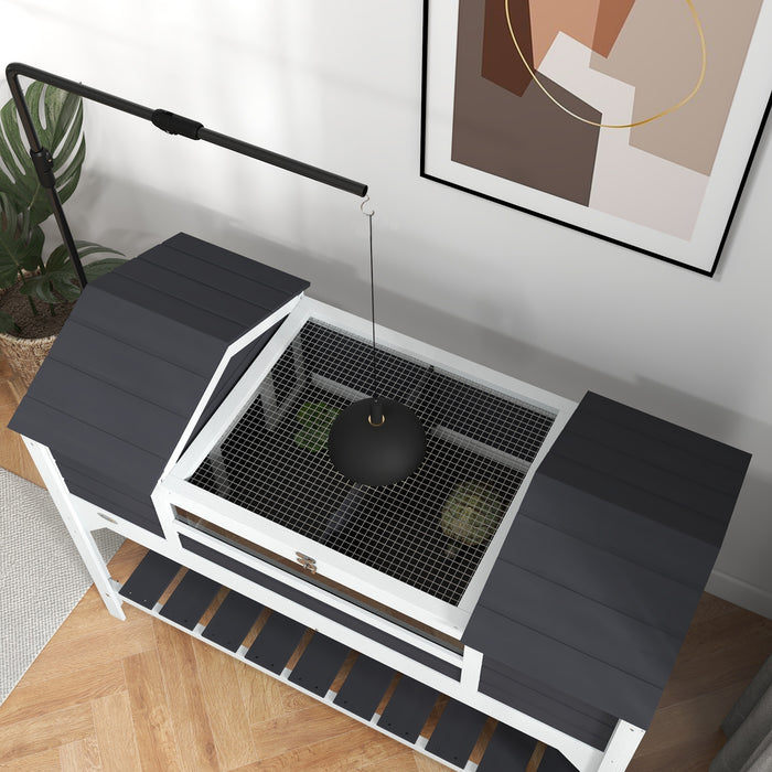 Wooden Tortoise Habitat with Lamp Holder - Dual Chambers & Storage Space, Removable Tray - Ideal for Reptile Comfort & Easy Maintenance