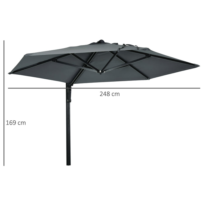 Wall Mounted Parasol with Rotatable Canopy - Easy Push, 180° Adjustable Outdoor Umbrella for Patio - Ideal for Porch, Deck, and Garden Shade, 250cm, Dark Grey