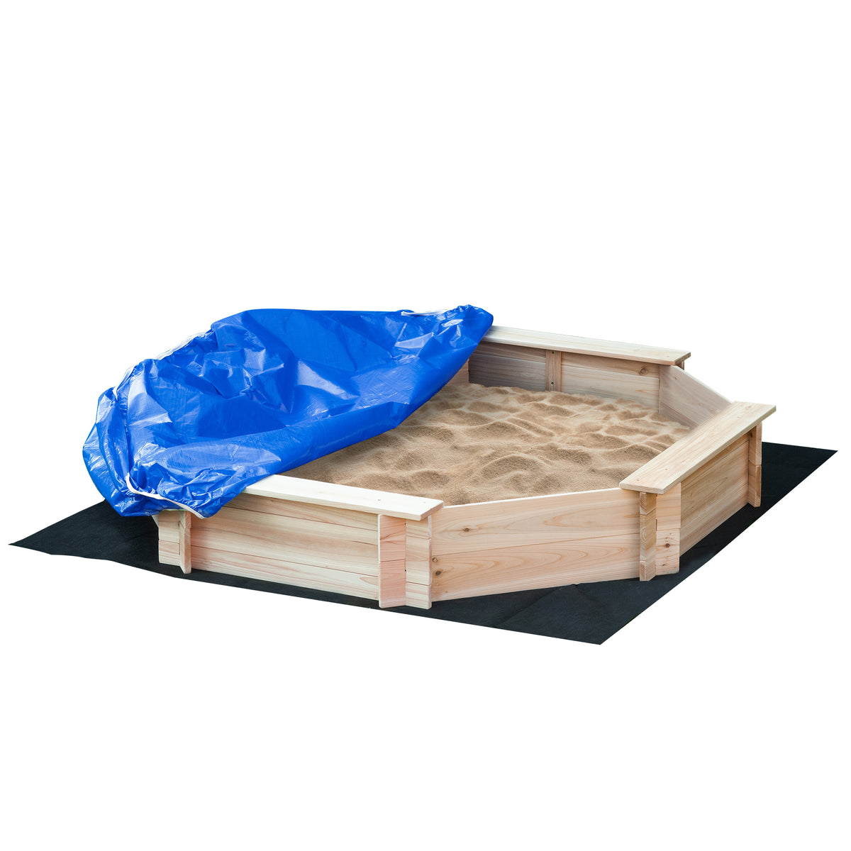 Kids Octagon Wooden Sandbox with Cover - Outdoor Playset for Ages 3-8 ...