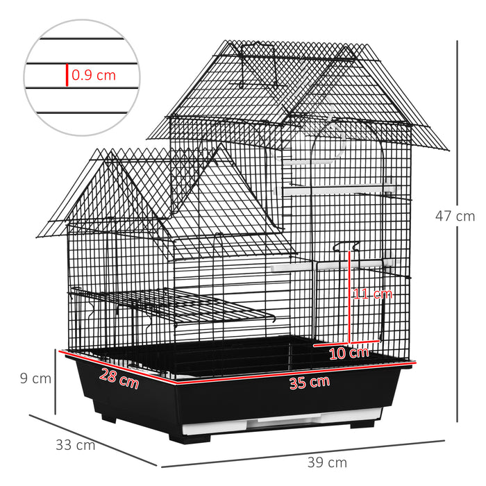 Sturdy Metal Bird Cage with Stand - Parrot Cockatiel Budgie Finch Canary Home with Food Containers, Swing, Ring, and Tray - Portable Design with Handle for Easy Relocation