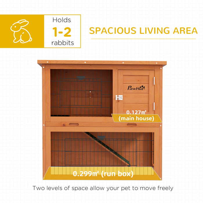 Two-Tier Antiseptic Wood Rabbit Hutch - Spacious 80cm Guinea Pig Habitat with Enclosed Run, Orange Finish - Ideal for Small Pet Safety and Comfort