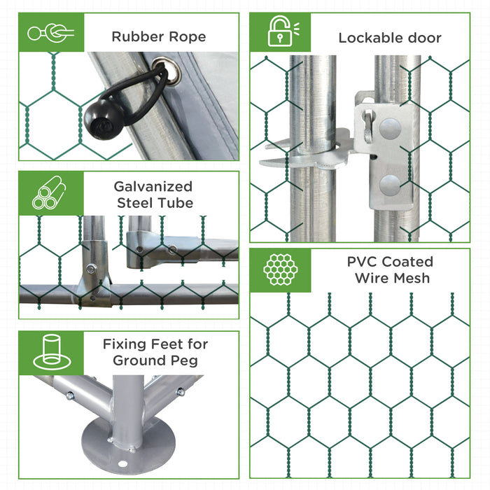 Walk-In Chicken Coop with Roof - Large Hen House and Duck Pen for Outdoor Use, Fits 10-12 Chickens - Spacious 2.8 x 3.8 x 2m Poultry Run for Backyard Farmers
