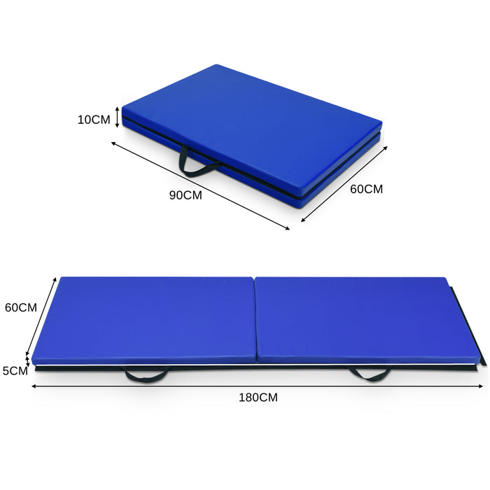 Portable Folding Mat - Gymnastics Mat with Carrying Handles and Loop Fastener in Blue - Ideal for Gymnasts and Physical Activities Enthusiasts