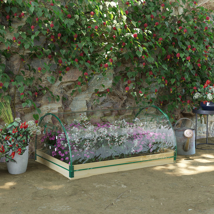Garden Planter Box with Greenhouse - Elevated Wooden Bed with PVC Cover and Roll-Up Windows - Ideal for Growing Vegetables and Plants with a Natural Aesthetic