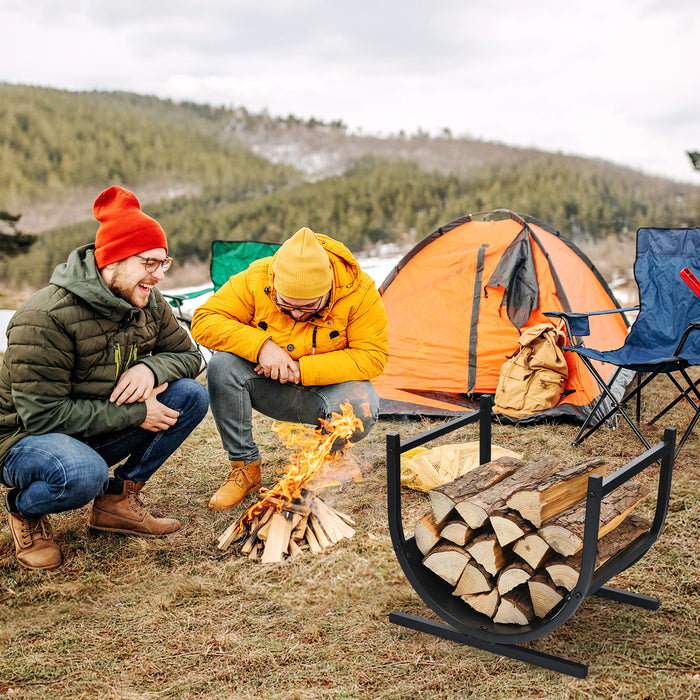 Patio Firewood Rack - U-Shaped Design with Convenient Carry Handles - Ideal Storage Solution for Outdoor Enthusiasts