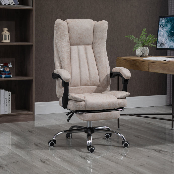 Ergonomic Microfibre Home Office Chair with Reclining Feature - Swivel Wheels, Adjustable Armrests and Footrest for Comfort - Ideal for Extended Desk Work, Beige