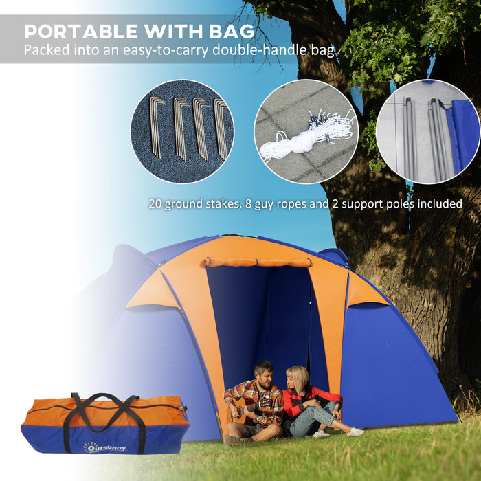 4-6 Person Large Tunnel Camping Tent - Dual Bedroom, Spacious Living Area, and Porch - 2000mm Waterproof and Portable with Carrying Bag