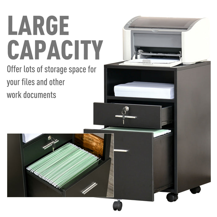 Lockable Mobile File Cabinet - Versatile Storage Cupboard for Home Office, Bedroom, and Living Room, 39.5x40x60 cm - Secure Filing Solution in Sleek Black Design