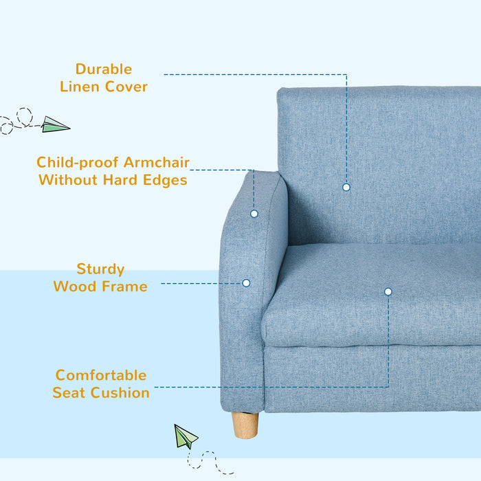 Kids Sofa Armchair with High Back - Mini Blue Couch with Anti-Slip Wooden Legs for Children - Perfect for Bedroom & Playroom, Ages 3-6