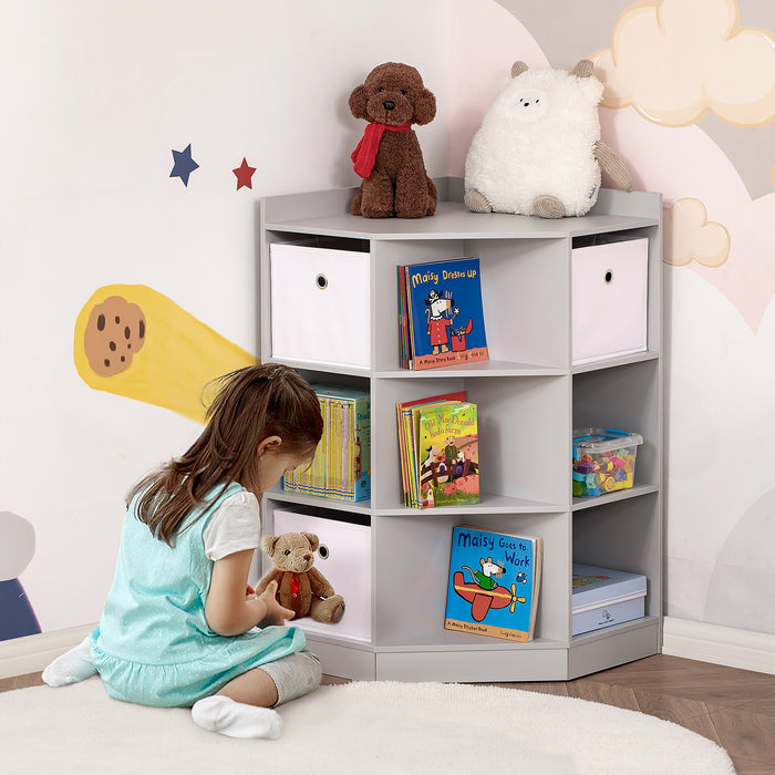 Corner Toy Storage Organizer for Kids - Bookcase Rack with Drawers and Anti-tipping Hardware for Safety - Ideal for Children's Playroom and Bedroom Storage Solutions