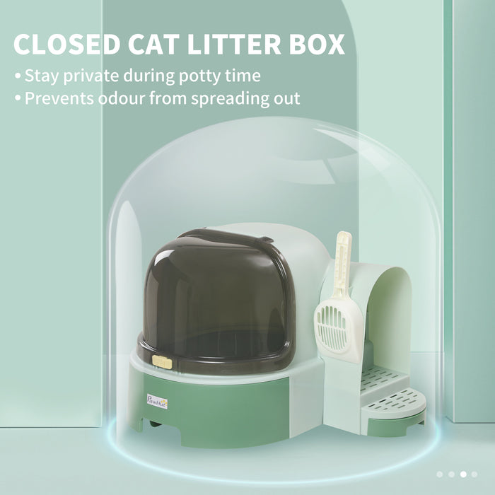 PP Cat Litter Box with Drawer - Easy-Clean Scoop & Openable Cover Design in Green - Ideal for Hassle-Free Pet Waste Management