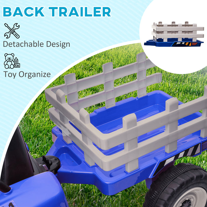 12V Electric Ride-On Tractor with Detachable Trailer - Battery Powered Kids Car with Remote & Music Startup Sound - Fun Outdoor Play Vehicle for Children