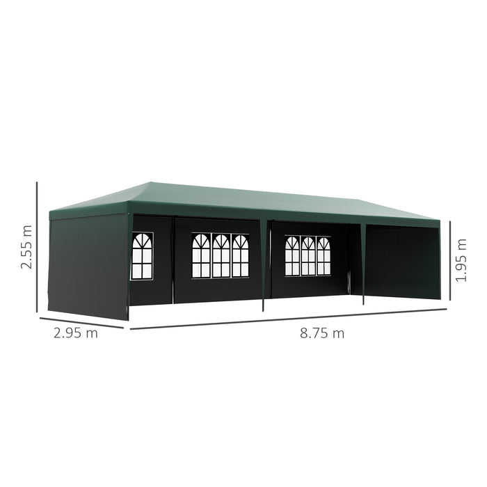 Garden Gazebo Marquee, 9x3m - Party & Wedding Outdoor Canopy in Elegant Green - Ideal for Festive Gatherings & Special Events