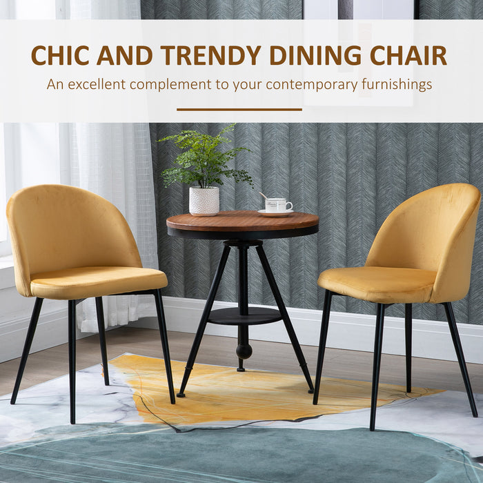 Contemporary Yellow Dining Chairs Set of 2 - Fabric Upholstered Seats with Comfortable Back Support - Ideal for Kitchen, Dining, and Office Spaces