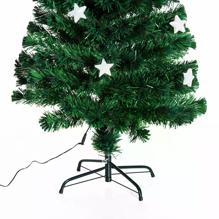 Green Fibre Optic 5ft Artificial Christmas Tree with Stars - 150cm Festive Decoration with Glowing Fibers - Ideal Holiday Centerpiece for Home & Office