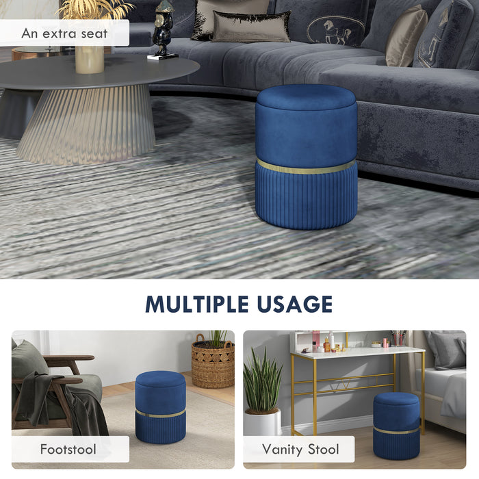 Velvet Ottoman Footstool with Storage - Luxurious Round Pouffe, Plush Fabric Upholstery with Hidden Compartment - Chic Seating Solution and Space Saver for Living Room
