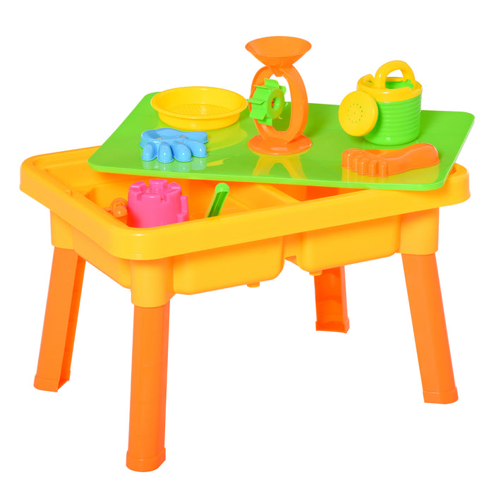 Outdoor Sand and Water Play Table Set with Lid - 2-in-1 Beach Toy Playset with Double Compartment and Accessories - Ideal for Children's Sandbox Activities and Creative Play
