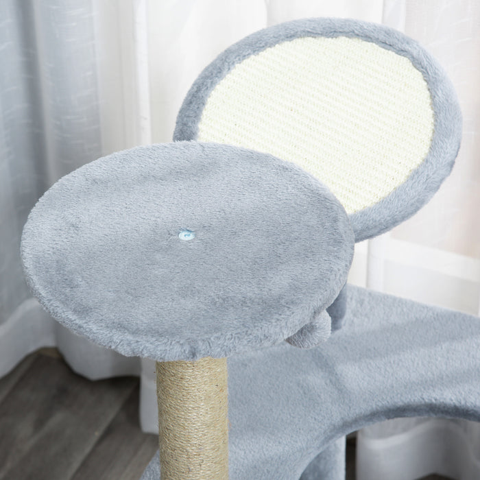 Cat Tree Tower with Condo Bed - Kitten Activity Center with Scratching Post, Perch & Ball Toy in Grey - Ideal for Playful Cats and Scratching Enrichment