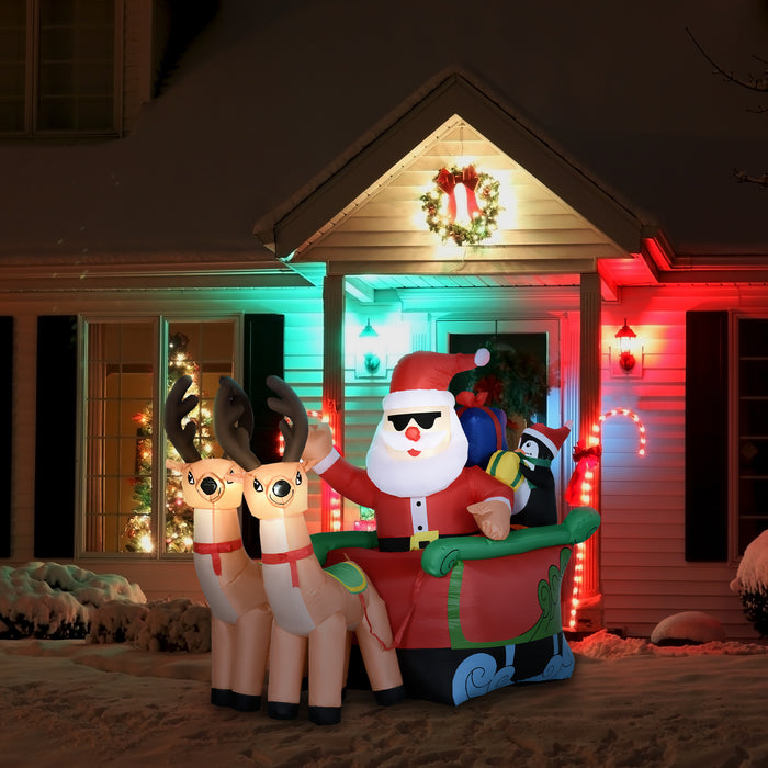 Inflatable Christmas Display with Santa, Penguin & Sleigh - 6ft LED-Lit Blow-Up Outdoor Decor with Reindeer - Perfect Holiday Lawn Statement Piece
