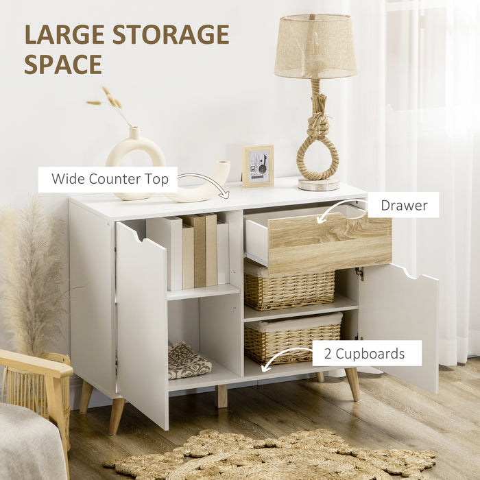 Modern White Sideboard - Accent Storage Cabinet with Drawer and 2 Doors for Home Organization - Ideal for Bedroom, Living Room, or Hallway Spaces
