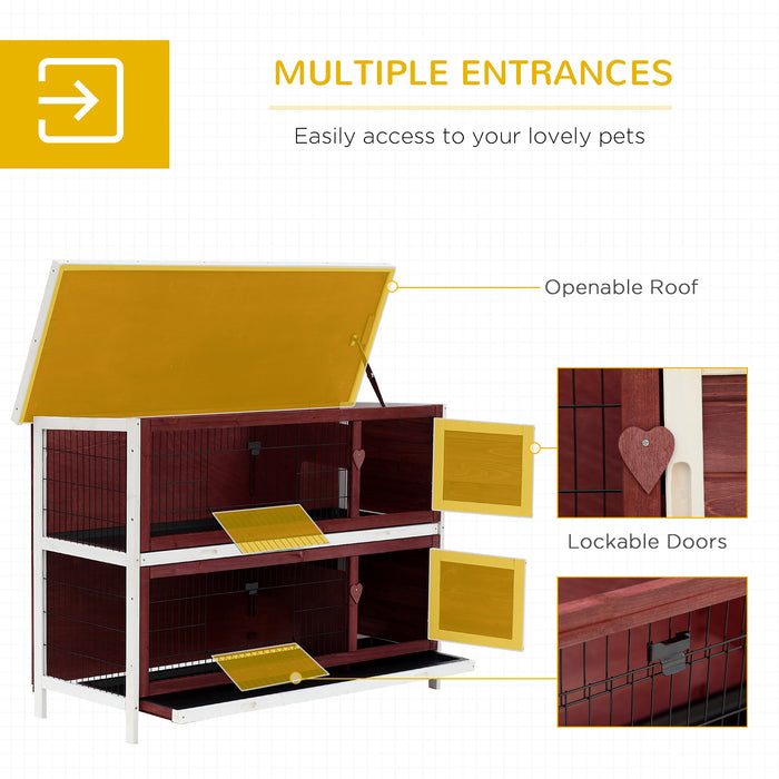 Wooden Double-Deck Rabbit Hutch - Spacious Indoor/Outdoor Guinea Pig, Ferret & Bunny Cage, 136.4x50x93 cm - Ideal Habitat for Small Pet Comfort and Safety