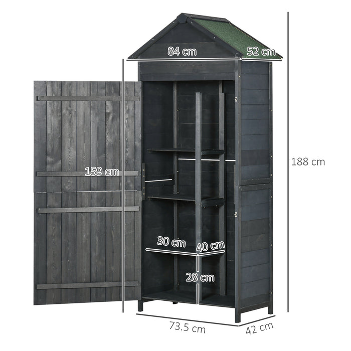 4-Tier Wooden Garden Shed with 3 Shelves - Outdoor Utility Storage Cabinet, Lockable Double Doors - Ideal for Gardeners and Tool Organization, Grey