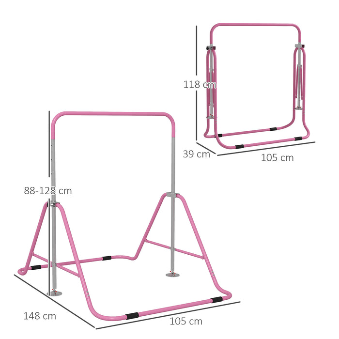 Kids Gymnastics Training Bar - Adjustable Height & Foldable Horizontal Bar in Pink - Perfect for Young Gymnasts Home Practice