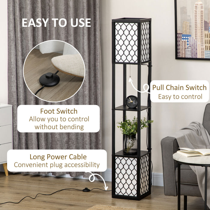 Floor Lamp with Storage Shelves - Dual LED Lighting, Tall Free-Standing Lamp with Pull Chain, Contemporary Design - Ideal for Living Room, Bedroom Ambience & Storage Convenience