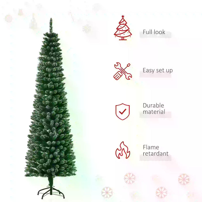 Artificial Snow-Dipped 6.5ft Christmas Tree - Slim Pencil Design with Black Foldable Stand for Holiday Decor - Perfect for Indoor Festive Home Adornment