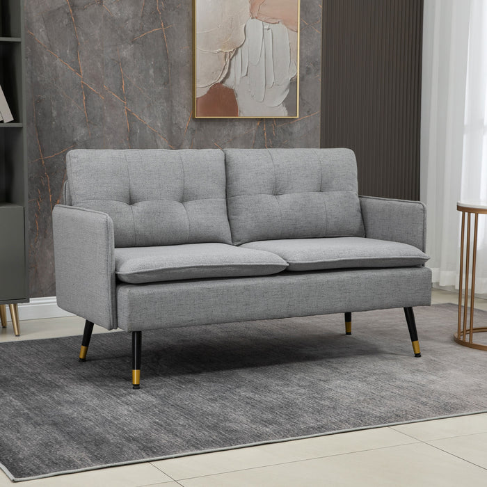 2-Seater Button-Tufted Loveseat - Grey Fabric Couch for Living Room with Cushions - Cozy Seating Solution for Couples and Small Spaces