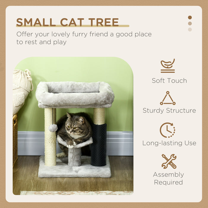 48cm Cozy Cat Tree Tower - Scratching Post, Self-Grooming Brush, Hang Ball, and Lounging Perches - Perfect for Play and Relaxation for Feline Friends