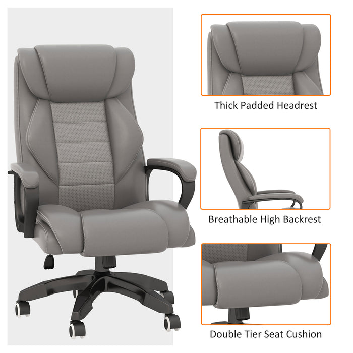 High Back Executive Office Chair with 6-Point Vibration Massage - Extra Padded Ergonomic Swivel Chair with Tilt Function, Grey - Ideal for Stress Relief and Long Hours at Desk