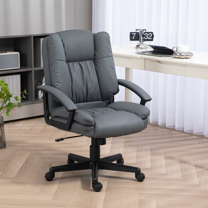 Faux Leather Mid-Back Office Chair - Adjustable Height, Executive Computer Desk Seat with Swivel & Rolling Wheels - Comfortable Seating Solution for Professionals and Home Offices