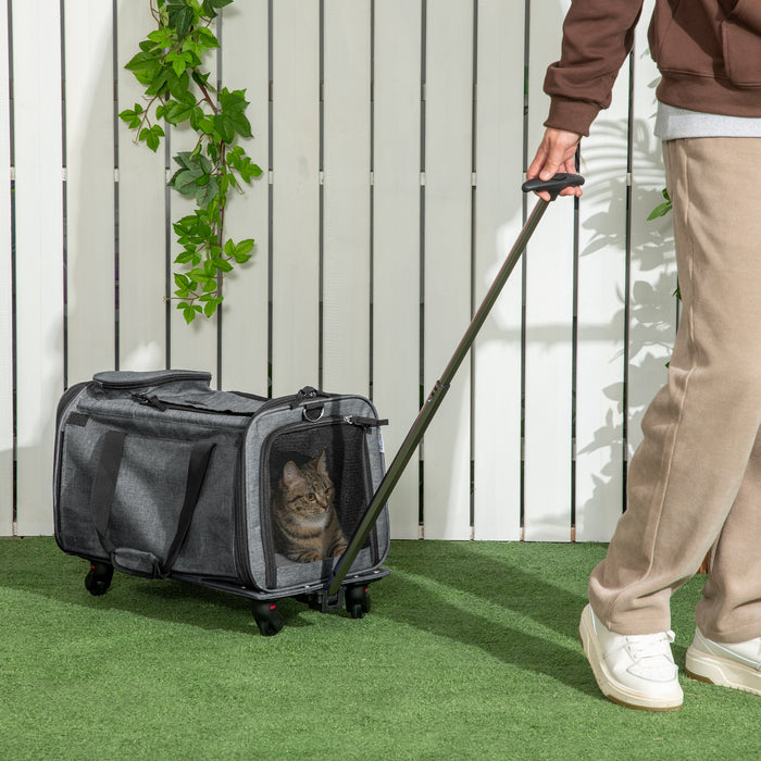 4-in-1 Portable Pet Carrier with Wheels - Telescopic Handle, Foldable Design for Cats and Small Dogs - Ideal for Travel and Mobility Assistance for Pet Owners