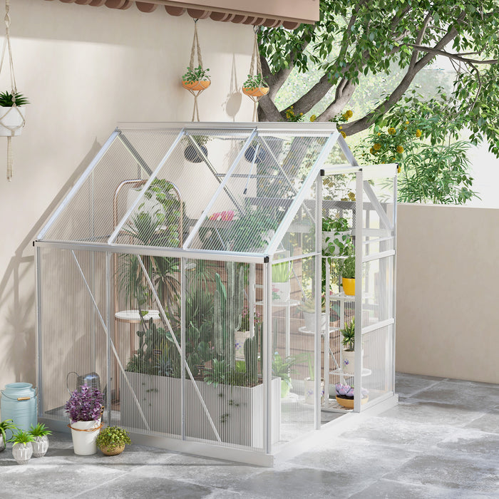 Walk-In Polycarbonate Greenhouse - 6x6 ft with Sliding Door, Vent Window, and Aluminum Frame - Perfect for Gardeners and Plant Protection