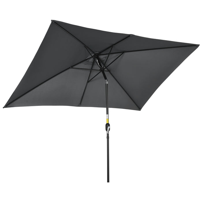 Aluminum Tilt Crank Patio Parasol - 3x2m Rectangular Garden Umbrella with Steel Canopy in Black - Outdoor Sun Shade for Garden, Patio & Deck Areas