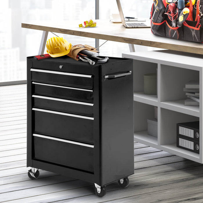 HOMCOM Heavy-Duty Tool Chest - 5-Drawer Steel Storage Cabinet, Black - Ideal for Workshop Organization and Tool Safety