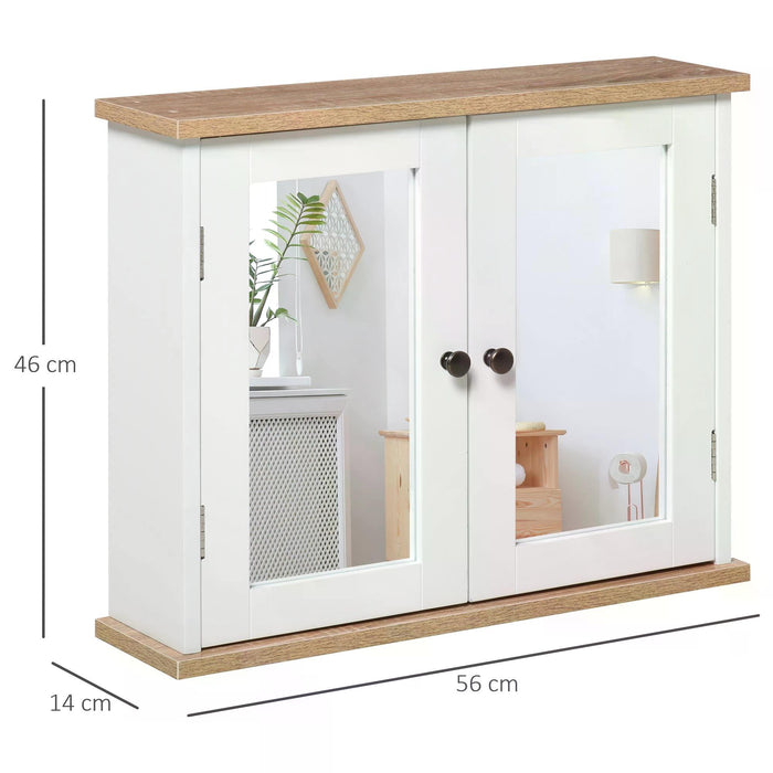 Wall-Mounted Bathroom Mirror Cabinet with Double Doors - Adjustable Shelf Storage Cupboard - Space-Saving Organizer for Restroom Essentials