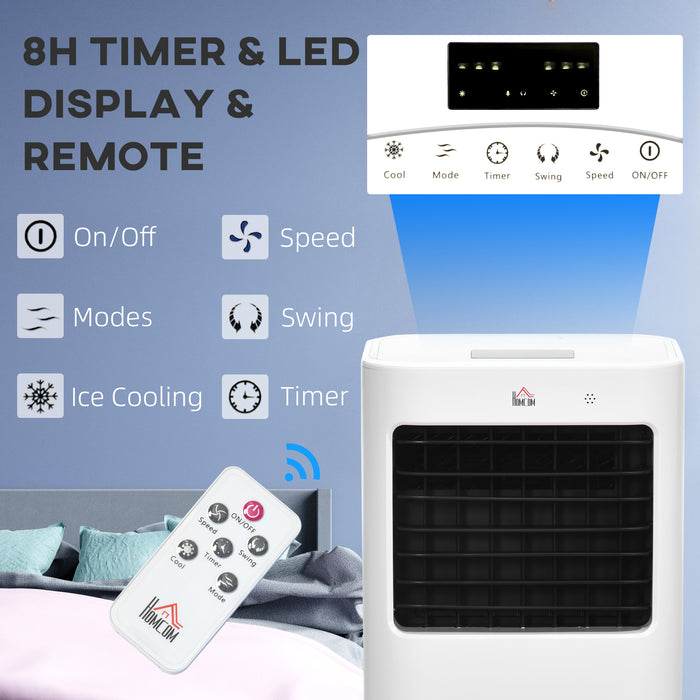 Mobile Air Cooler with 15L Water Tank - Oscillating Cooling Fan and Humidifier with Remote Control - Ideal for Home and Office Use with Timer Function