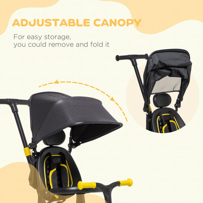 Kids 3-in-1 Aluminum Tricycle - Adjustable Push Handle, Sun Canopy, Reclining Seat - Ideal for Toddlers 18 to 48 Months, Bright Yellow