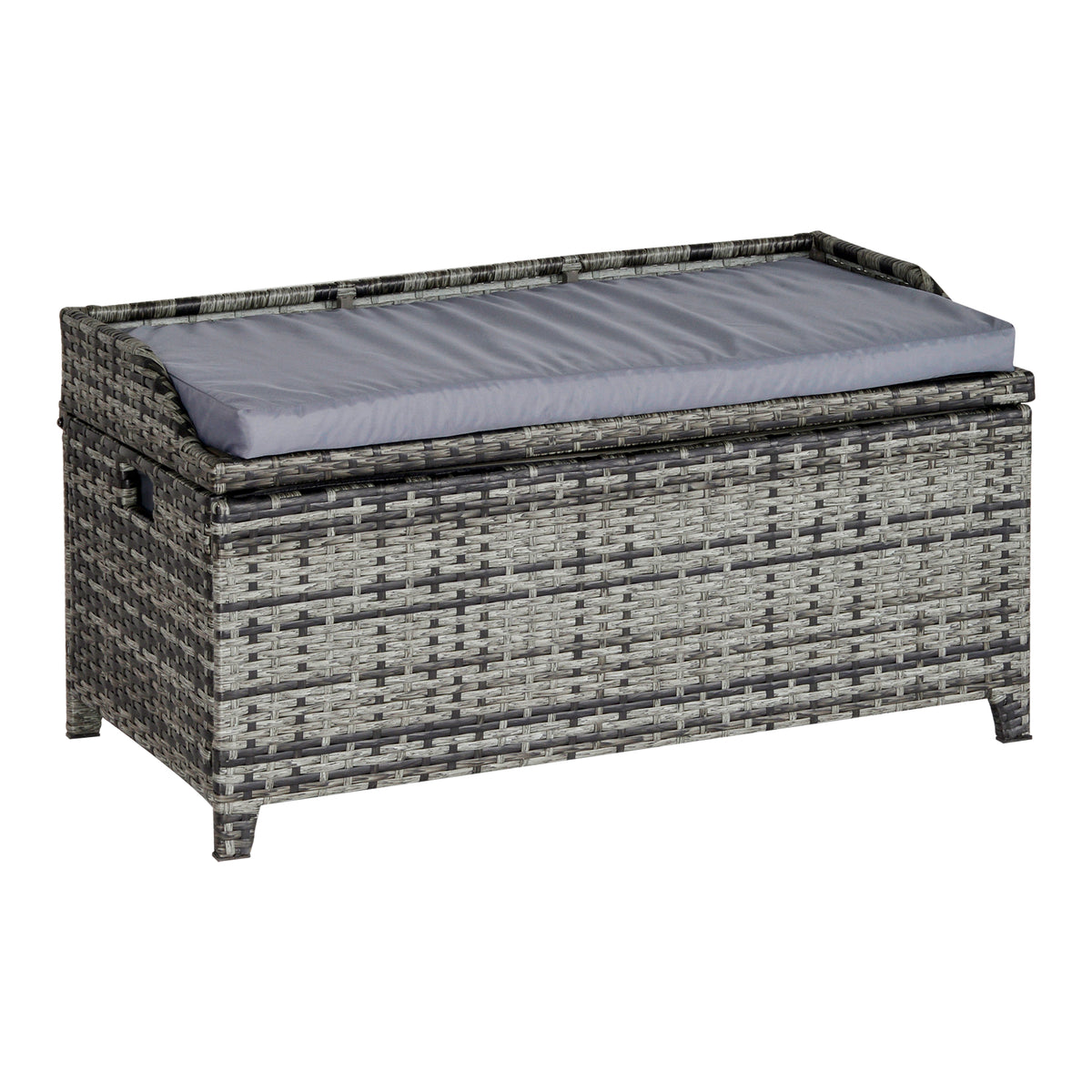 Mixed Grey Rattan Wicker Bench with Storage and Cushion — Shopsta UK