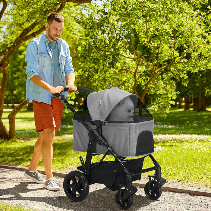 2-in-1 No-Zip Pet Stroller & Carrier - Detachable Bag, Shock-Absorbing Travel Trolley with Adjustable Handlebar and Safety Brake - Ideal for Pet Owners, Comfortable and Secure Transportation