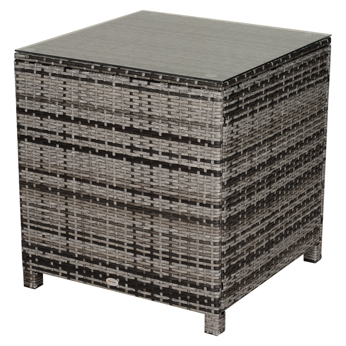 Rattan Garden Side Table with Tempered Glass Top - Durable Patio Furniture in Grey - Ideal for Outdoor Lounging and Decoration