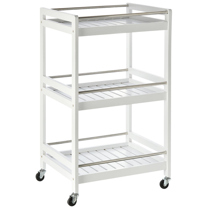 3-Tier Home Trolley - Kitchen and Living Room Storage Organizer with Steel Bars and 4 Rolling Wheels - Space-Saving Mobile Utility Cart for Household Use