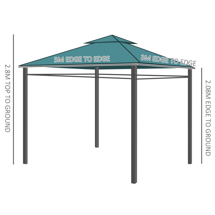 Metal Garden Gazebo 3x3m with Sidewalls - Marquee Party Tent Patio Canopy Pavilion in Green - Ideal for Outdoor Events and Gatherings