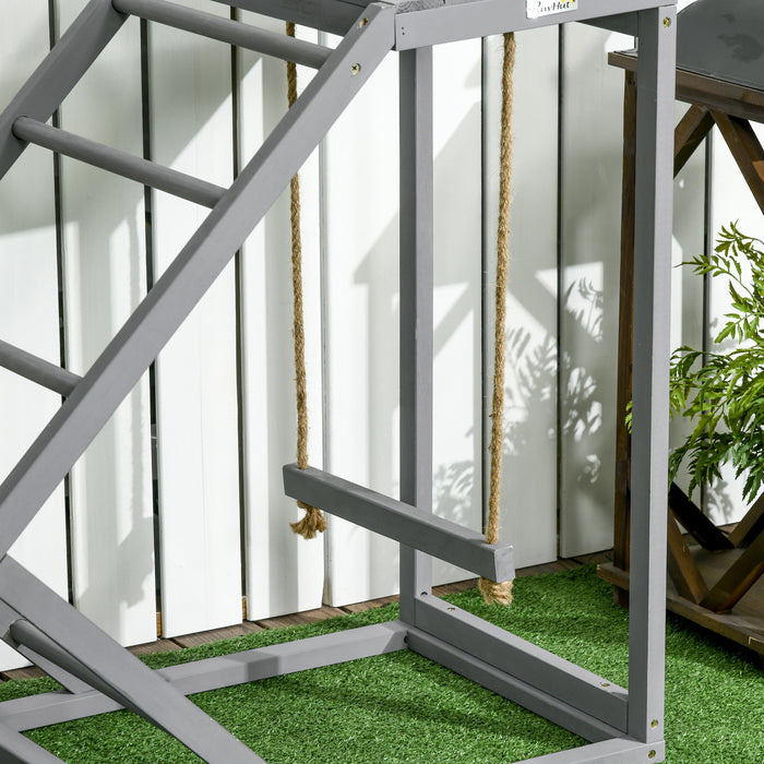 Wooden Chicken Coop Playset - Swing, Ladder & Platform Features in Grey - Ideal for Imaginative Playtime