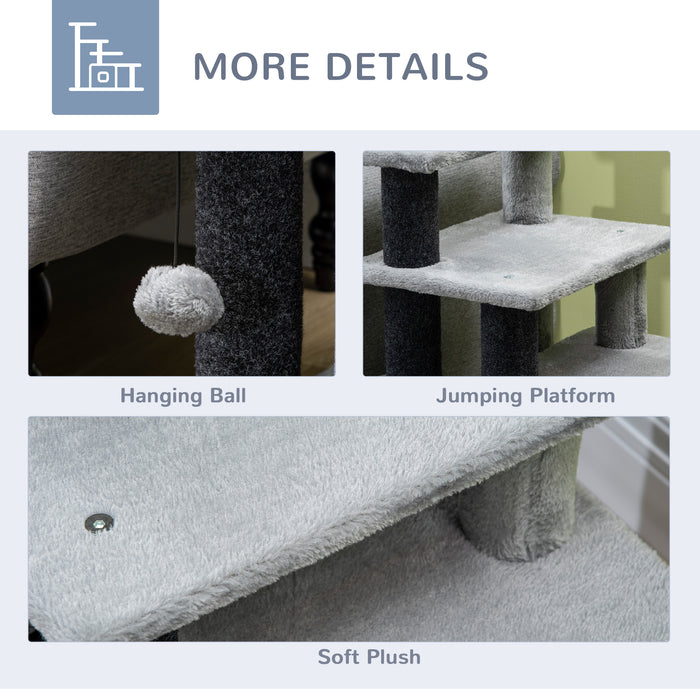 Adjustable 3-Step/4-Step Cat Stairs with Hanging Ball - Multifunctional Pet Steps for Bed and Sofa, Detachable Cover, 60x40x66 cm in Grey - Ideal for Cats and Small Pets for Easy Access and Comfort