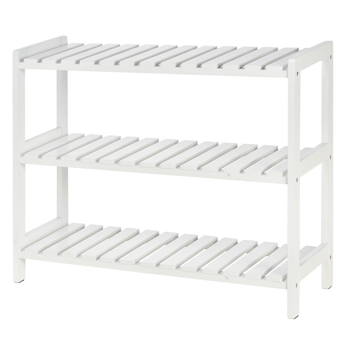 3-Tier Wooden Shoe Rack with Slatted Shelves - Spacious, Open, Hygienic Footwear Organizer - Ideal for Family and Guest Use in Home Hallways