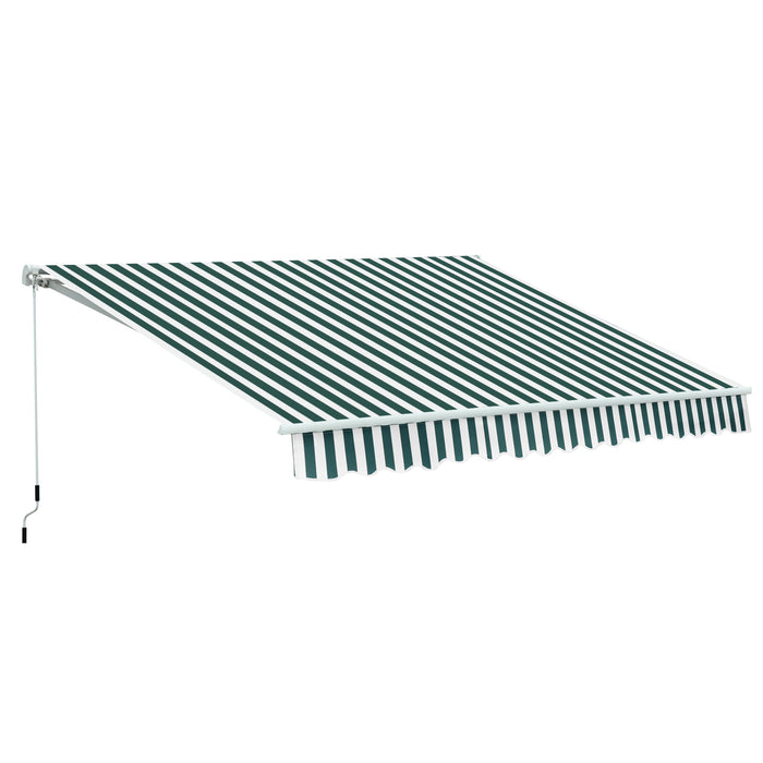 Garden Patio Manual Awning - 3.5m x 2.5m Sun Shade Canopy with Upgraded Winding Handle, Green and White - Ideal for Outdoor Shelter and UV Protection