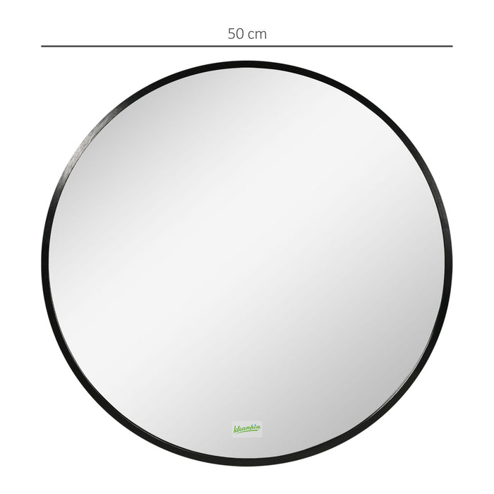 Aluminium-Framed Round Wall Mirror 50x50 cm - Sleek Modern Bathroom & Makeup Accessory, Black - Ideal for Elegant Washrooms and Living Spaces